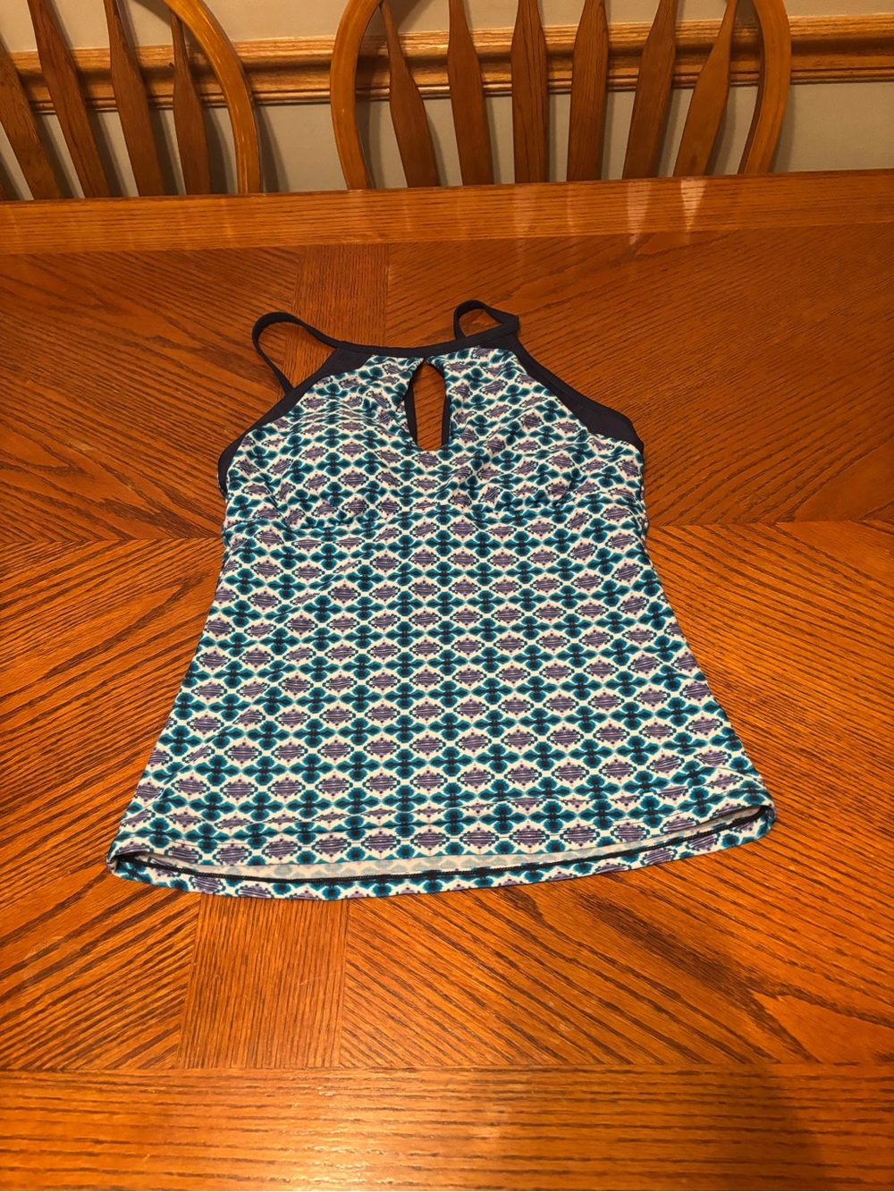 Ellen Tracy Teal and Navy Patterned Swim Coverup Tank